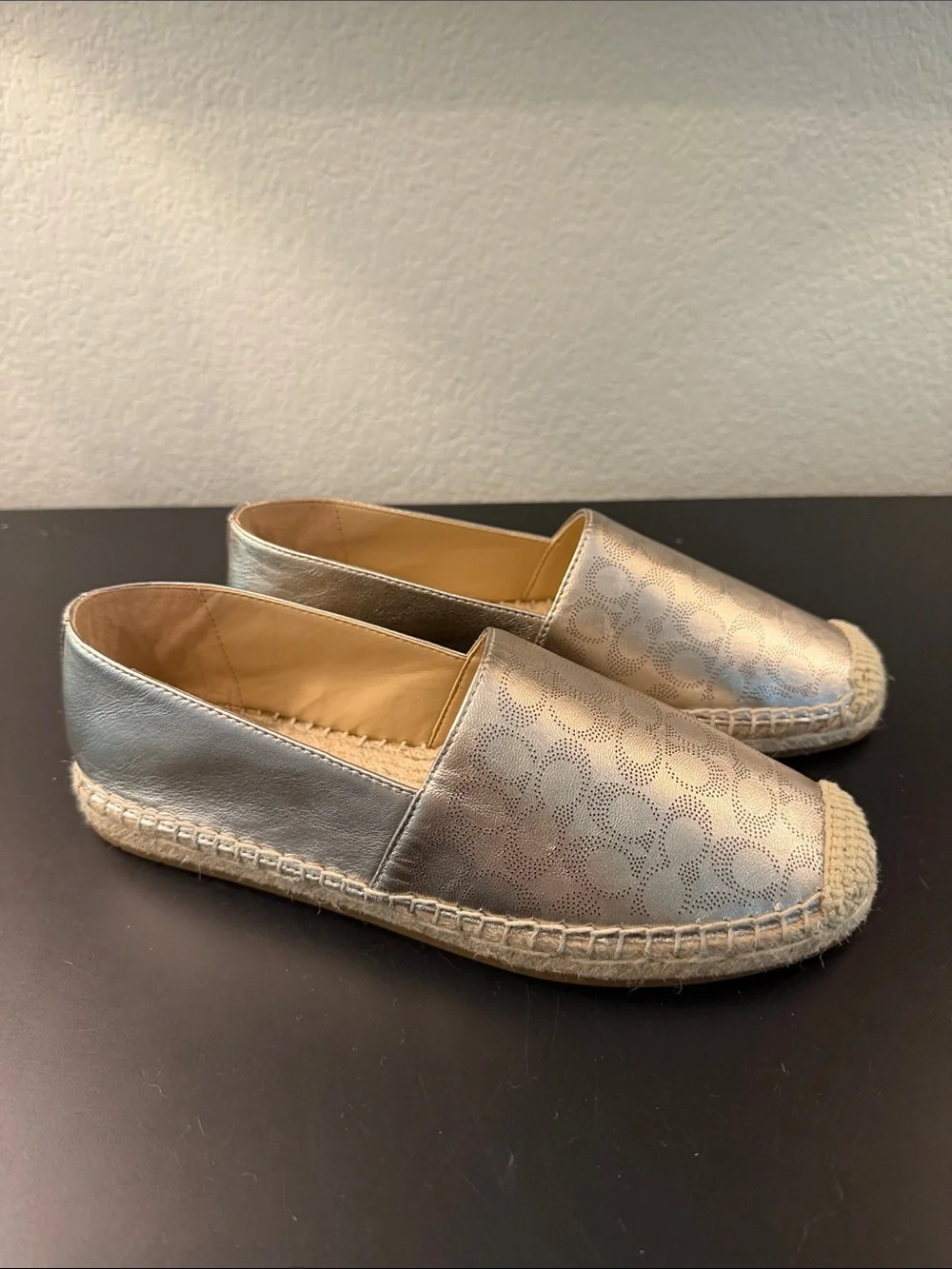 Coach Carley Metallic Silver Espadrille Flats
